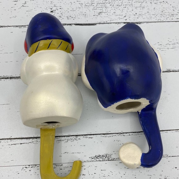 Vintage Handmade Ceramic Christmas Stocking Holders Snowman & Kitten Set of 2 - Picture 4 of 4